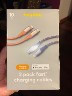 heyday Braided Fast Charging Cables — Orange & Purple, 10 ft (2-Pack)